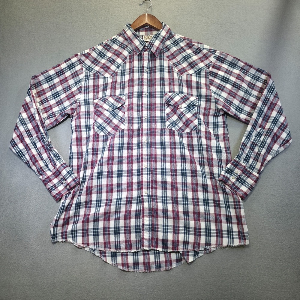 Vintage Western Frontier Men's Plaid Long Sleeve Pearl‎ Snap Western Shirt Sz XL